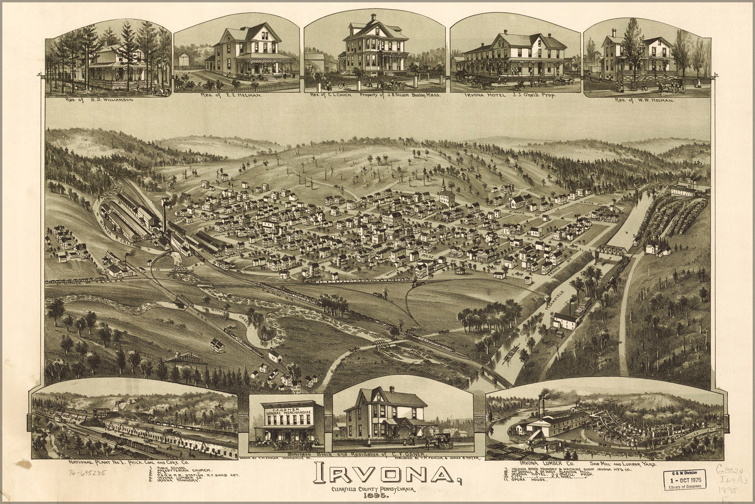 24"x36" Gallery Poster, map of Irvona, Pennsylvania 1895