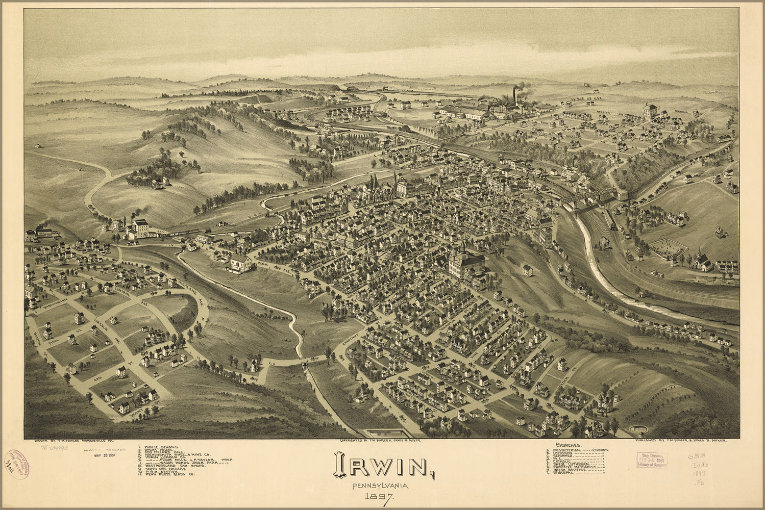 24"x36" Gallery Poster, map of Irwin, Pennsylvania 1897