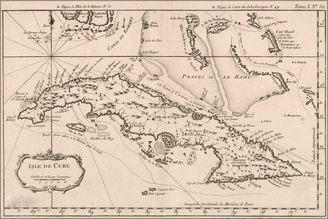 24"x36" Gallery Poster, map of Isle de Cuba 1764