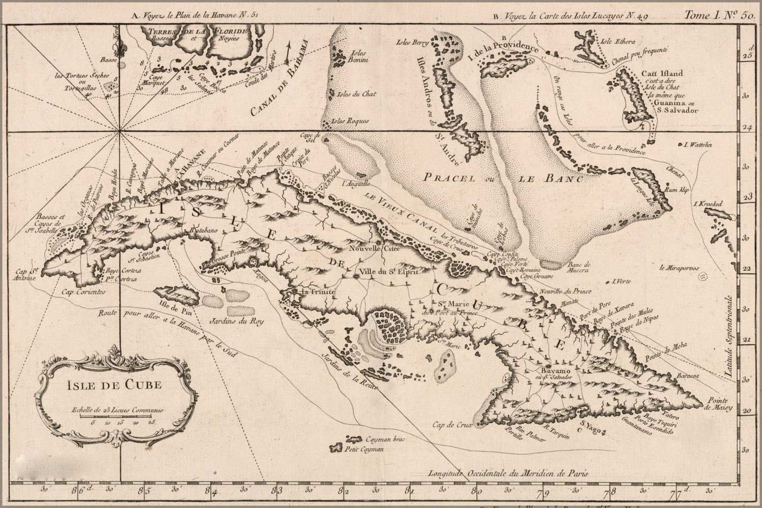 24"x36" Gallery Poster, map of Isle de Cuba 1764