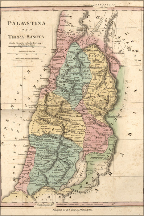 24"x36" Gallery Poster, map of Israel palestine holy land in antiquity 1826