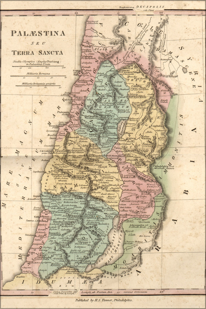 24"x36" Gallery Poster, map of Israel palestine holy land in antiquity 1826