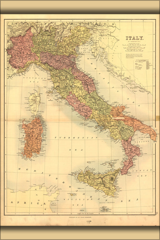 24"x36" Gallery Poster, map of Italy 1890