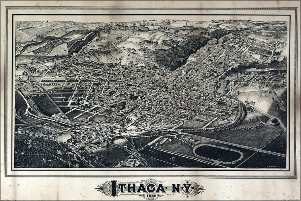 24"x36" Gallery Poster, map of Ithaca, New york 1882