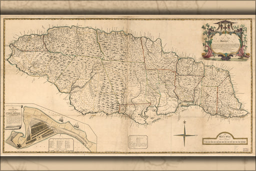 24"x36" Gallery Poster, map of Jamaica 1755