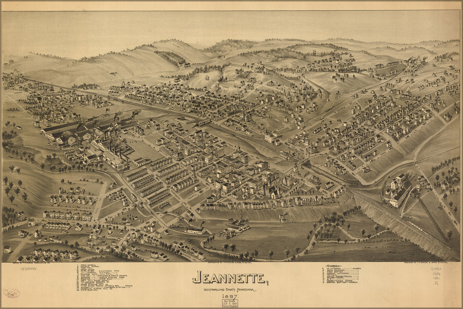 24"x36" Gallery Poster, map of Jeannette, Pennsylvania, 1897