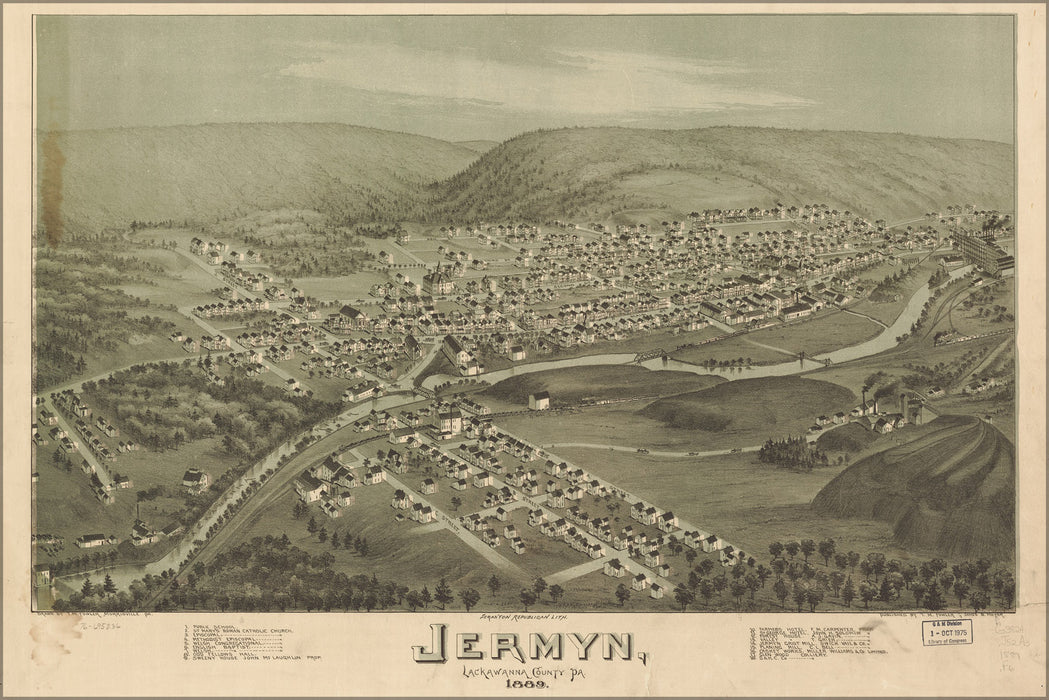 24"x36" Gallery Poster, map of Jermyn, pennsylvania 1889