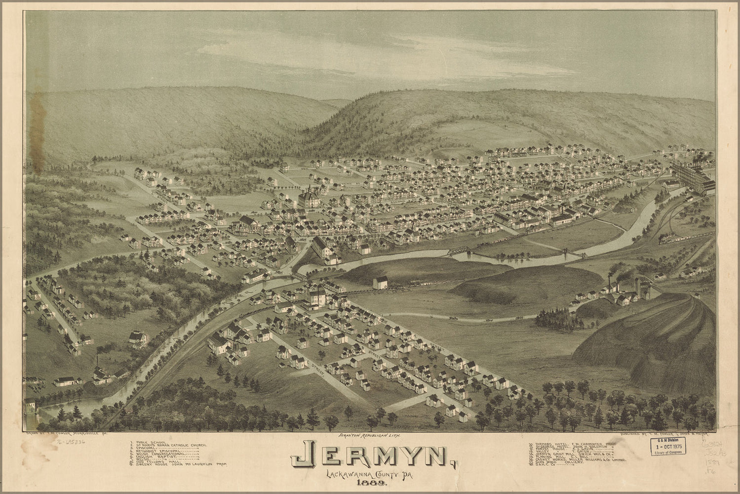 24"x36" Gallery Poster, map of Jermyn, pennsylvania 1889