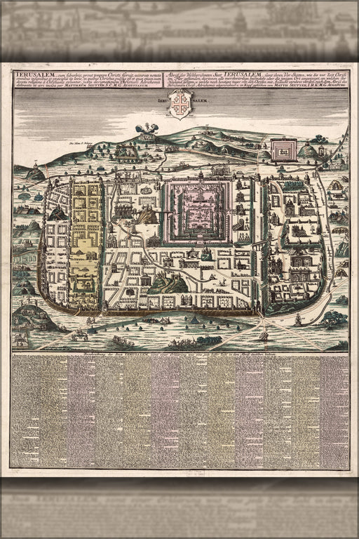 24"x36" Gallery Poster, map of Jerusalem israel time of jesus Christ 1730