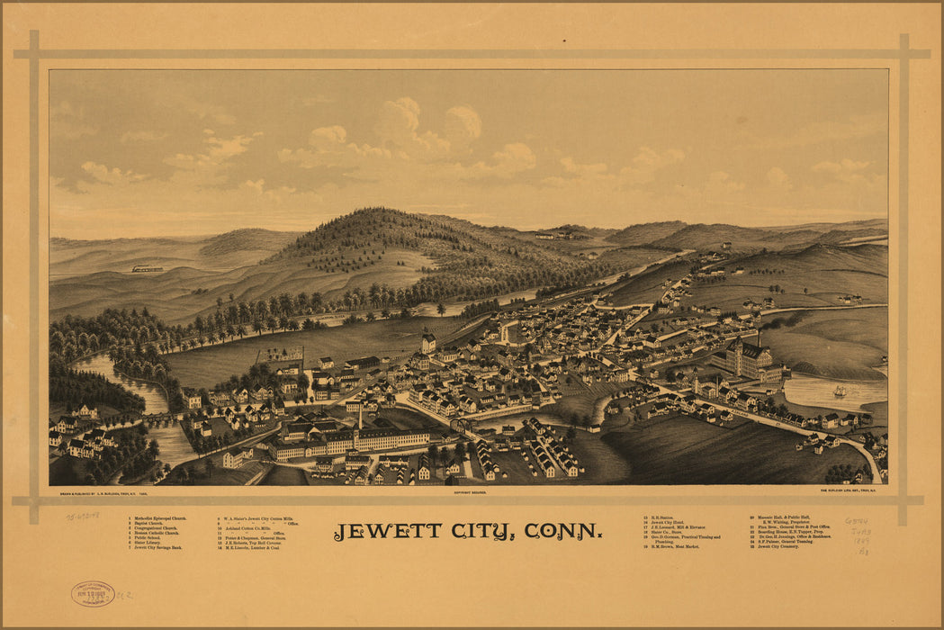 24"x36" Gallery Poster, map of Jewett City, Connecticut 1889