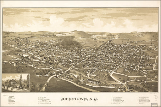 24"x36" Gallery Poster, map of Johnstown, New york 1888