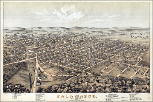 24"x36" Gallery Poster, map of Kalamazoo, Michigan 1874