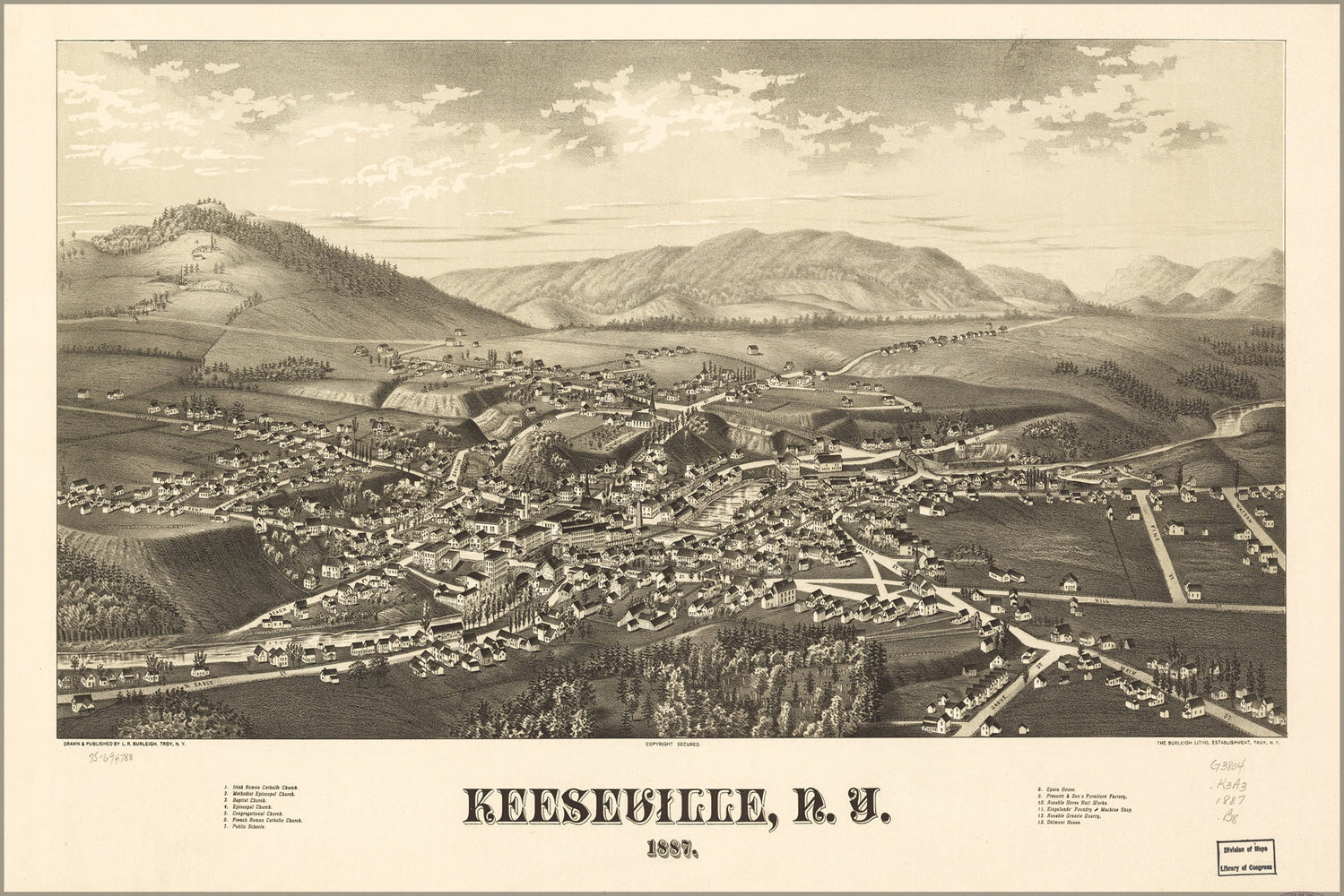 24"x36" Gallery Poster, map of Keeseville, New york 1887