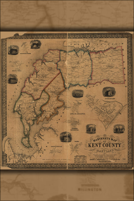 24"x36" Gallery Poster, map of Kent County, Maryland 1860