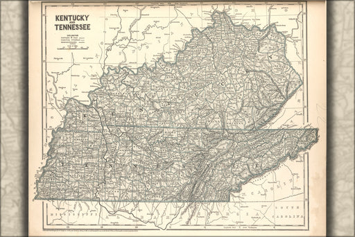 24"x36" Gallery Poster, map of Kentucky and Tennessee 1842