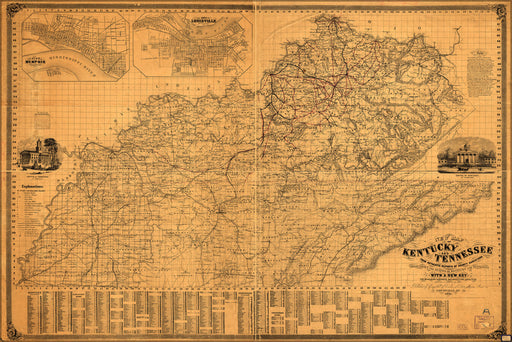 24"x36" Gallery Poster, map of Kentucky and Tennessee 1861