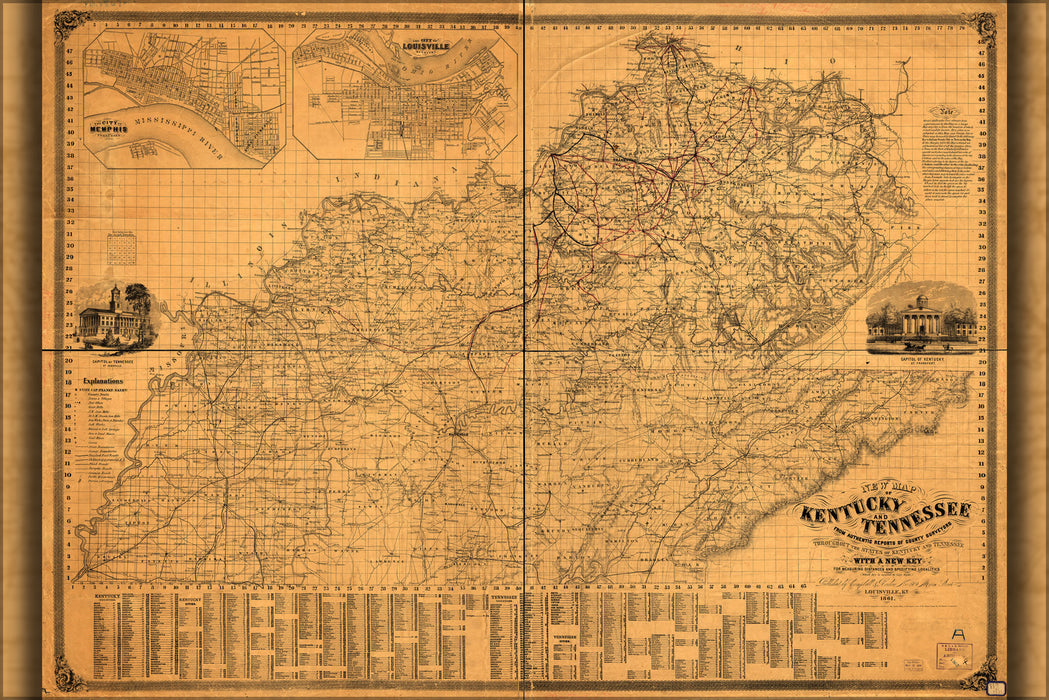 24"x36" Gallery Poster, map of Kentucky and Tennessee 1861 p1