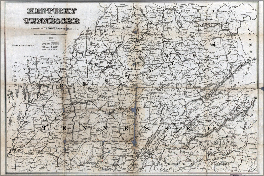 24"x36" Gallery Poster, map of Kentucky and Tennessee 1862 p1
