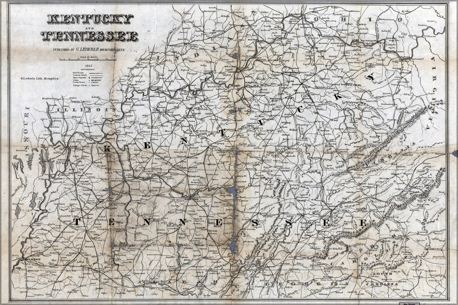 24"x36" Gallery Poster, map of Kentucky and Tennessee 1862 p1