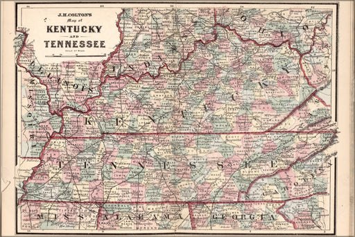 24"x36" Gallery Poster, map of Kentucky and Tennessee 1863