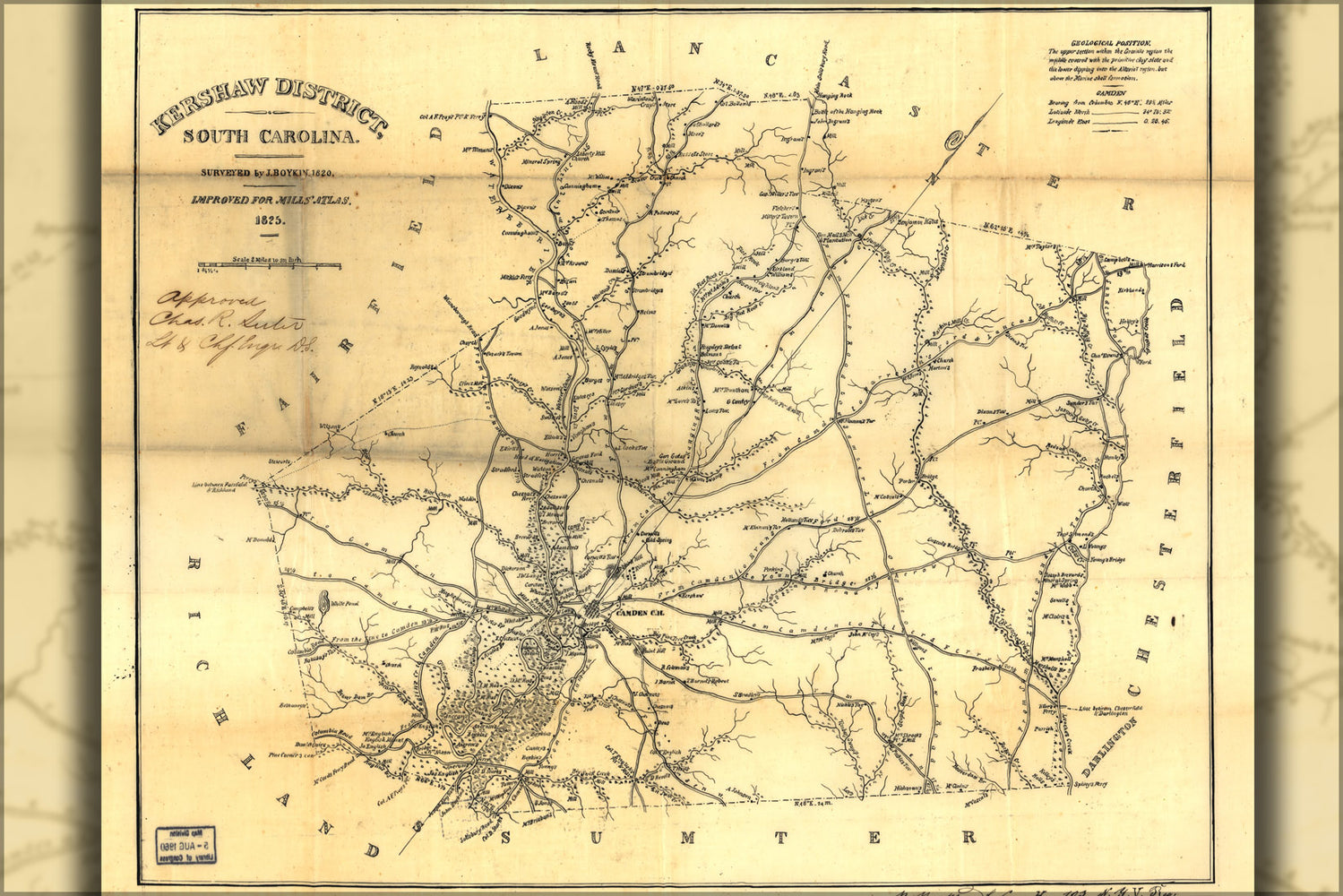 24"x36" Gallery Poster, map of Kershaw District, South Carolina 1825
