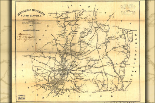 24"x36" Gallery Poster, map of Kershaw District, South Carolina 1825