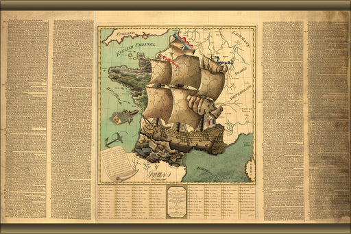 24"x36" Gallery Poster, map of Kingdom of France as a ship 1796
