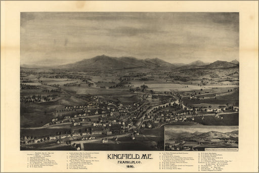 24"x36" Gallery Poster, map of Kingfield, Maine 1895