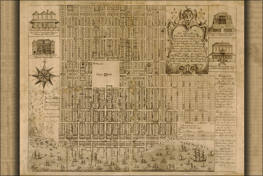 24"x36" Gallery Poster, map of Kingston, Jamaica 1745