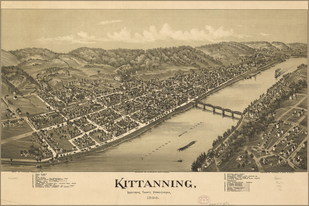 24"x36" Gallery Poster, map of Kittanning, Pennsylvania 1896