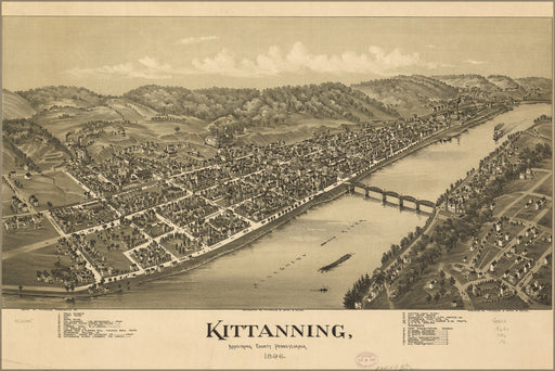 24"x36" Gallery Poster, map of Kittanning, Pennsylvania 1896