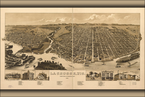 24"x36" Gallery Poster, map of La Crosse, Wisconsin 1887