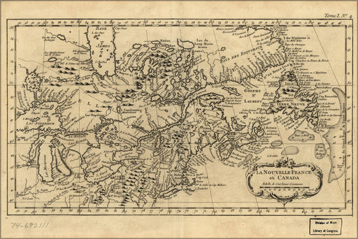 24"x36" Gallery Poster, map of La Nouvelle France ou Canada map 1764