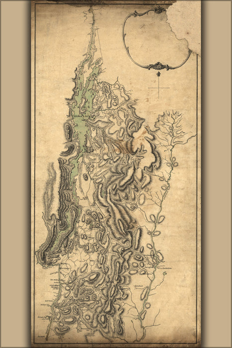 24"x36" Gallery Poster, map of Lake Champlain and Lake George 1777