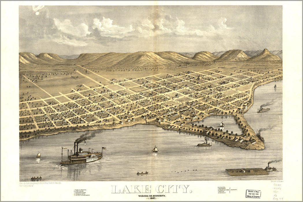 24"x36" Gallery Poster, map of Lake City, Wabasha Co., Minnesota 1867