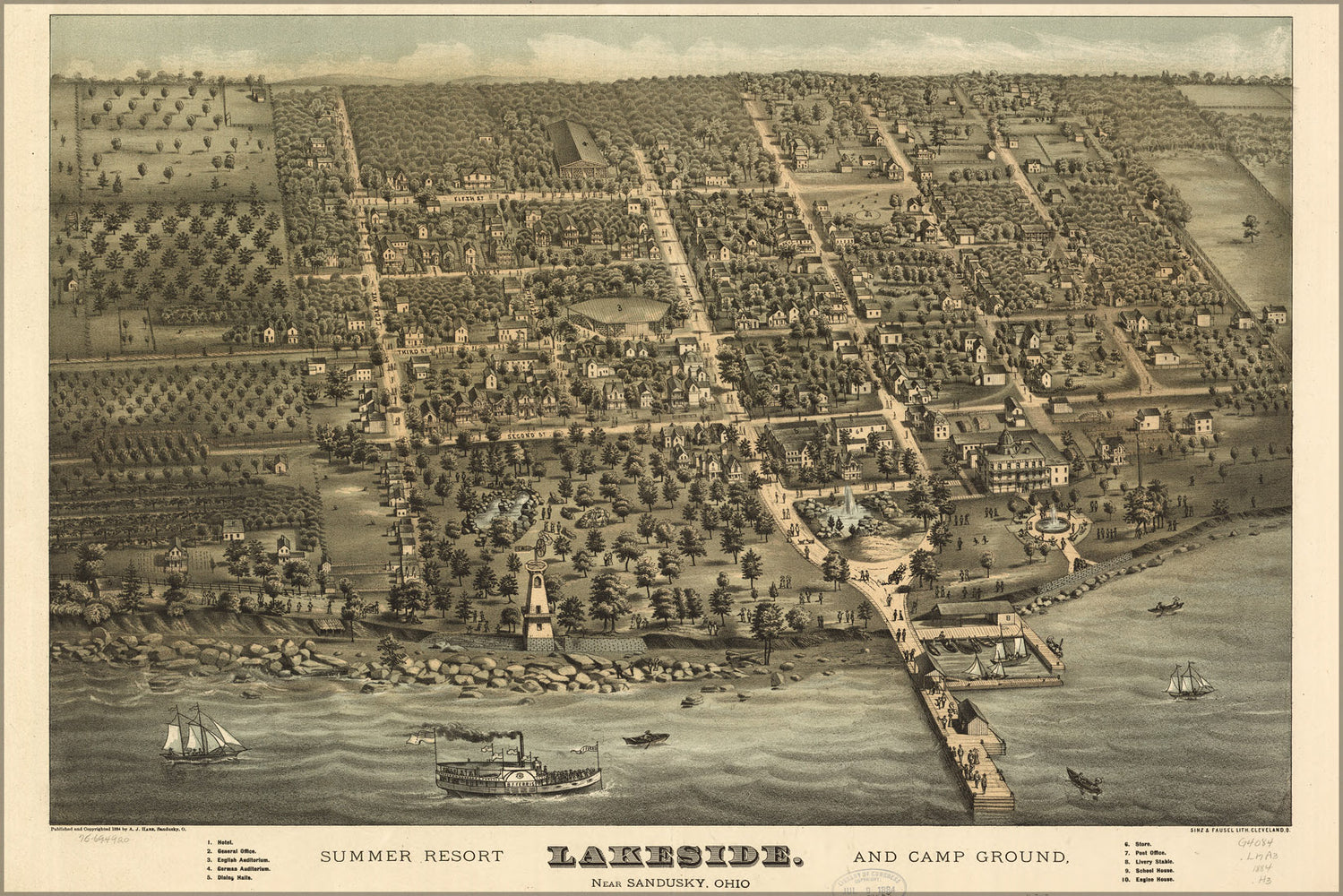 24"x36" Gallery Poster, map of Lakeside resorts Sandusky Ohio 1884
