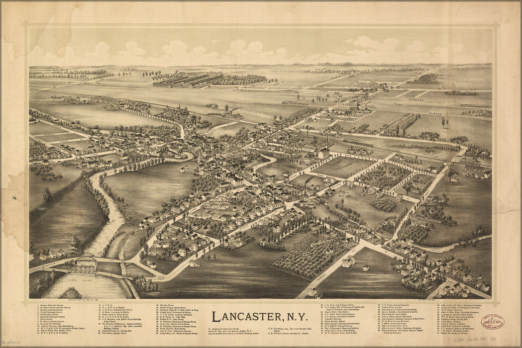 24"x36" Gallery Poster, map of Lancaster, New york 1892