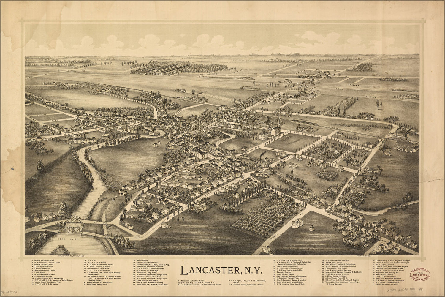 24"x36" Gallery Poster, map of Lancaster, New york 1892