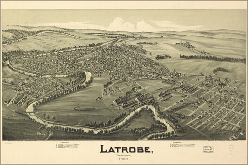 24"x36" Gallery Poster, map of Latrobe, Pennsylvania 1900