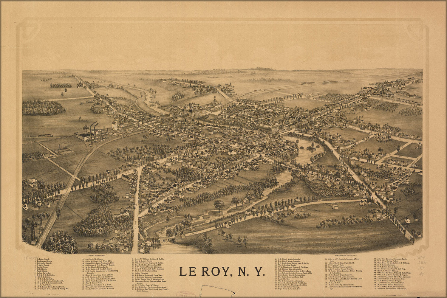 24"x36" Gallery Poster, map of Le Roy, New york 1892