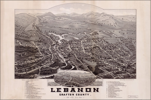 24"x36" Gallery Poster, map of Lebanon Grafton County New hampshire 1884