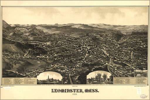 24"x36" Gallery Poster, map of Leominster massachusetts 1886