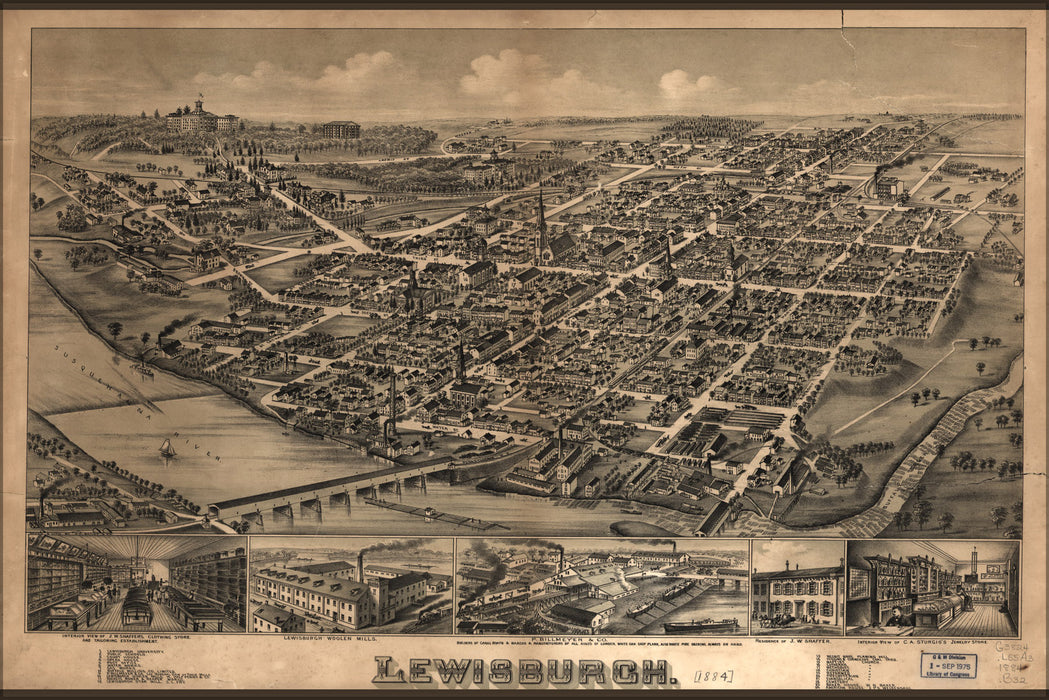 24"x36" Gallery Poster, map of Lewisburg pennsylvania 1884
