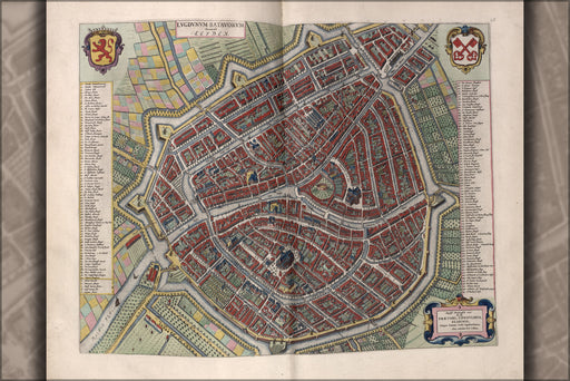 24"x36" Gallery Poster, map of Leyden leiden netherlands 1642