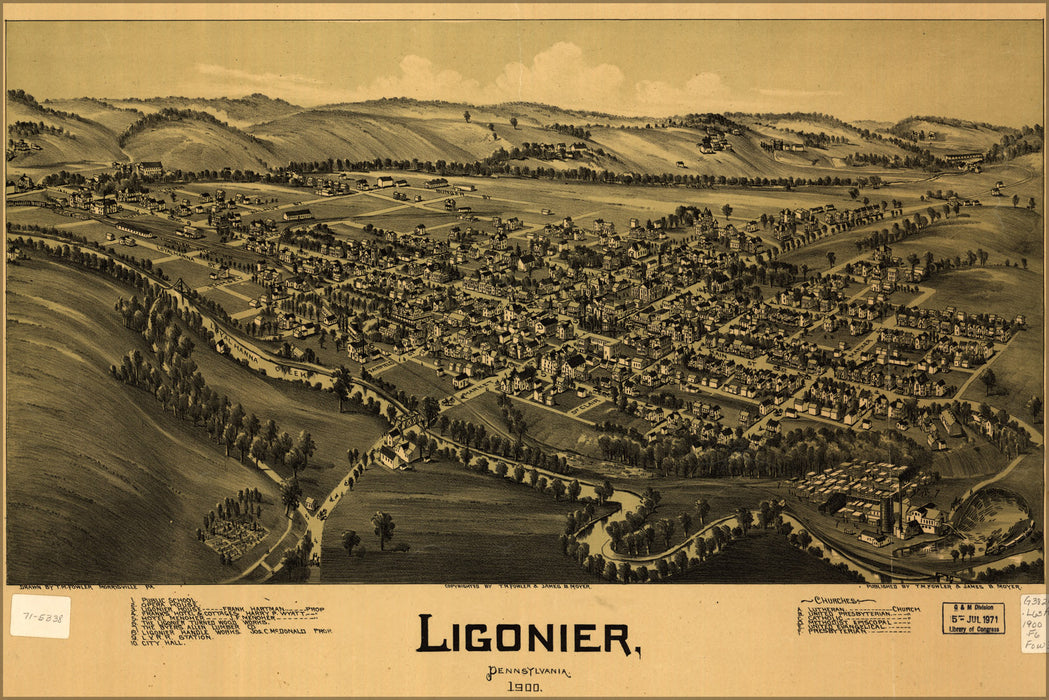 24"x36" Gallery Poster, map of Ligonier, Pennsylvania 1900