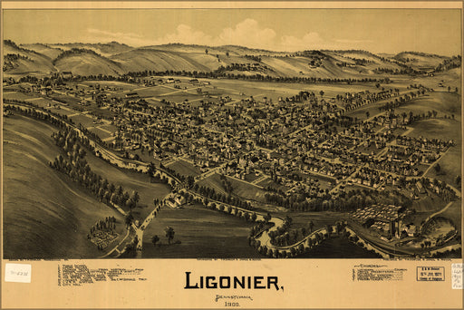 24"x36" Gallery Poster, map of Ligonier, Pennsylvania 1900