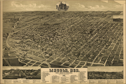 24"x36" Gallery Poster, map of Lincoln Nebraska 1889