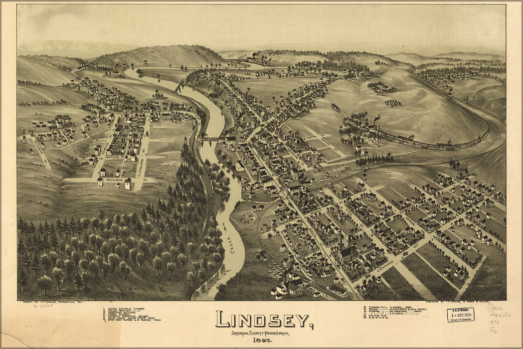 24"x36" Gallery Poster, map of Lindsey, Pennsylvania 1895