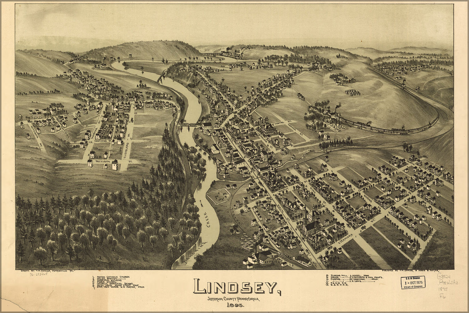 24"x36" Gallery Poster, map of Lindsey, Pennsylvania 1895