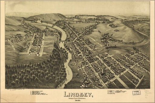 24"x36" Gallery Poster, map of Lindsey, Pennsylvania 1895